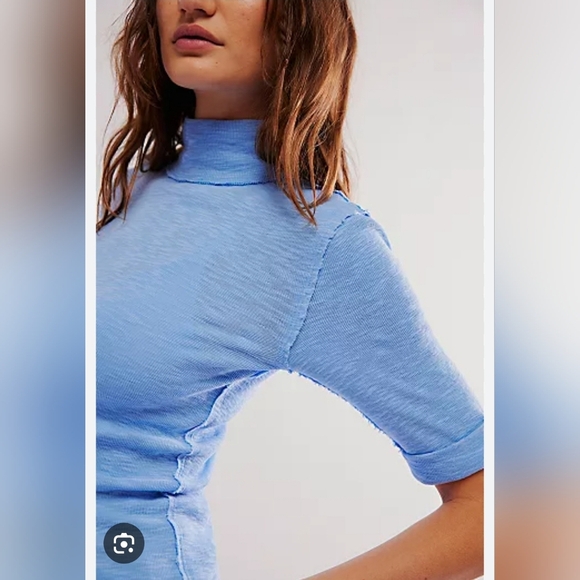 We The Free People For The Boys Turtleneck Ribbed Top Stretch Blue Size XL Boho - Picture 10 of 11